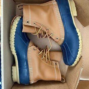 LL Bean: Tan and Navy Duck Boots